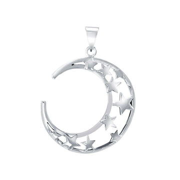A Glimpse of the Crescent Moon and Stars Silver Pendant TPD5391 - Jewelry